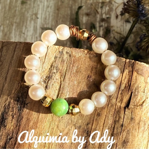 Alquimia Jewelry - Jade and pearls colorful beaded ring